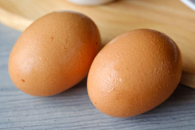 High angle view of eggs on table