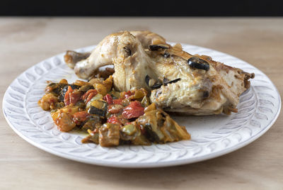 Close-up of food in plate on table