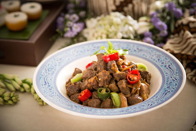 High angle view of lombok kethok served on table