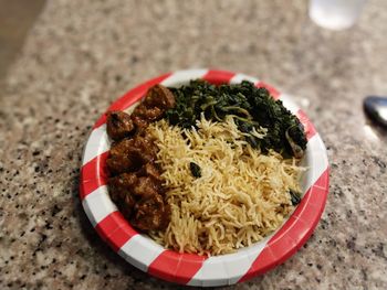 High angle view of meal served in bowl