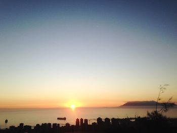 Scenic view of sea against clear sky during sunset