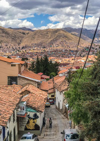 High angle view of townscape against sky