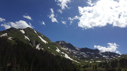 Scenic view of mountains against cloudy sky