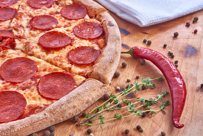 Close-up of pizza on cutting board