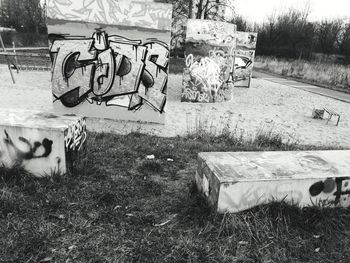 Graffiti on abandoned field