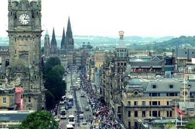 High angle view of buildings in city