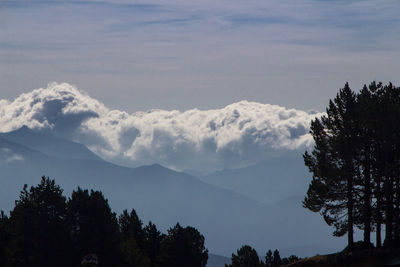 Scenic view of silhouette mountains against sky