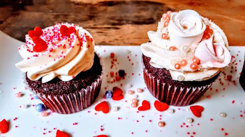 Close-up of cupcakes on table