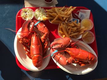 High angle view of meal served on table