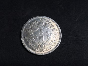 Close-up of coins on black background