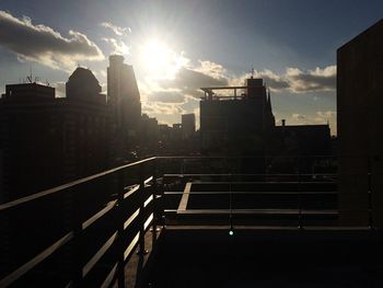 Sun shining through buildings