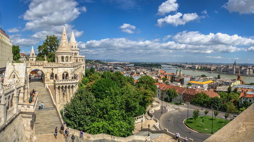 Fisherman's bastion on the upper town buda in budapest, hungary, on a sunny summer morning