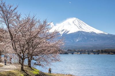 Scenic view of snowcapped mountains and lake against sky