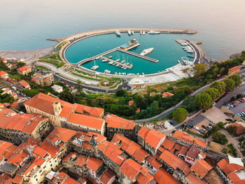 High angle view of buildings in city