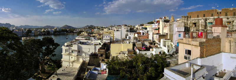 High angle view of townscape against sky