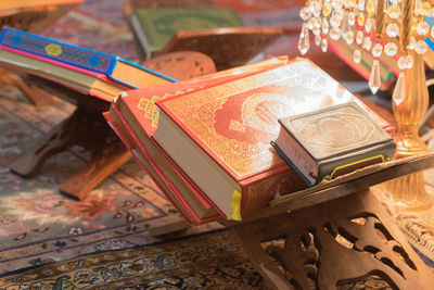 High angle view of toys on table