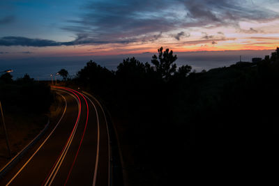 High angle view of road against sky during sunset