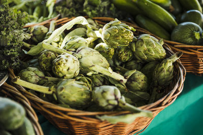 High angle view of vegetables in basket