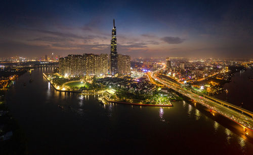 Illuminated landmark 81 buildings in city at night 