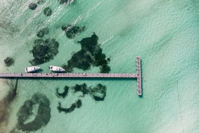 High angle view of ship in sea