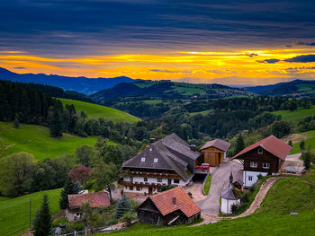 Scenic view of mountains against sky during sunset