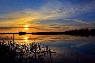 Scenic view of lake against cloudy sky