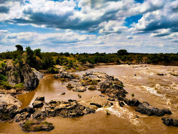 Scenic view of rocks against sky