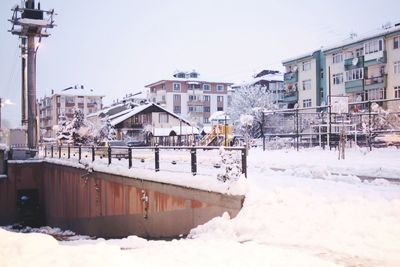 Snow covered houses in winter