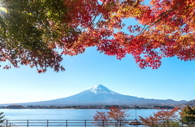 Scenic view of lake against sky during autumn