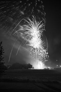 Low angle view of firework display at night