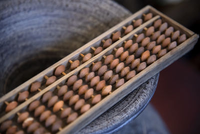 High angle view of wicker in container