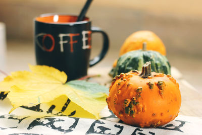 Close-up of pumpkin on table