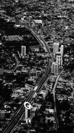 High angle view of street amidst buildings in city