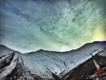 Scenic view of mountains against cloudy sky