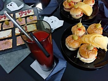 High angle view of food on table