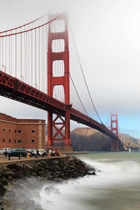 Suspension golden gate bridge over sea