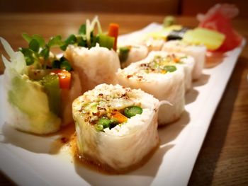 Close-up of served food in plate