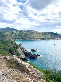 Scenic view of bay against sky