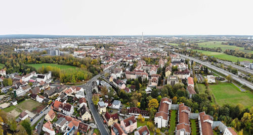 High angle shot of townscape against sky