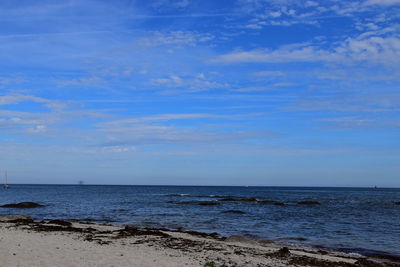 Scenic view of sea against blue sky