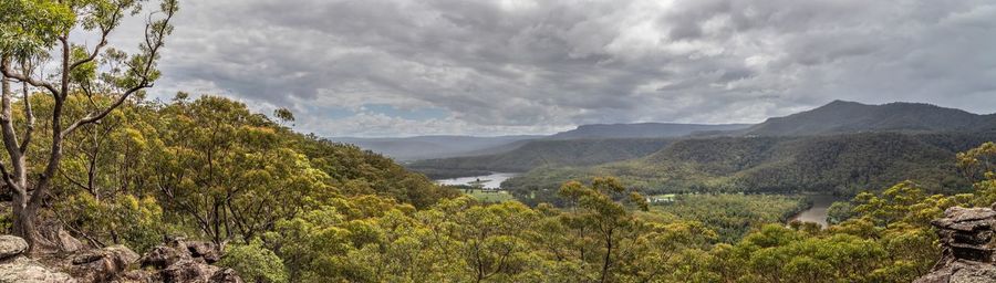 Panoramic view of landscape and mountains against sky