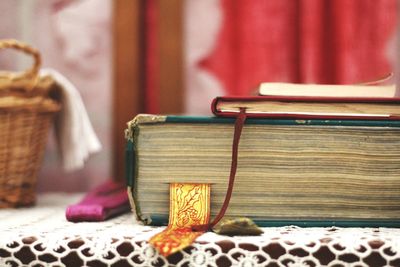 Close-up of bible on table