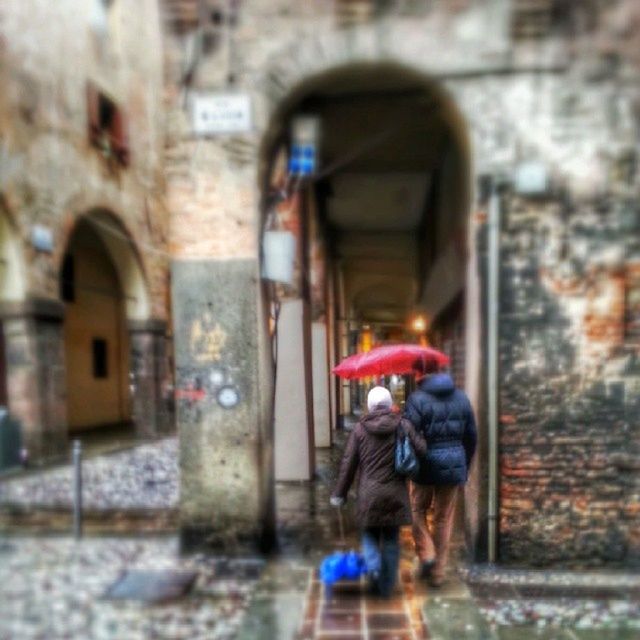 architecture, building exterior, built structure, men, rear view, lifestyles, street, walking, person, leisure activity, focus on foreground, full length, selective focus, transportation, wall - building feature, outdoors, side view, city