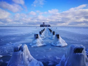 Scenic view of sea against sky during winter