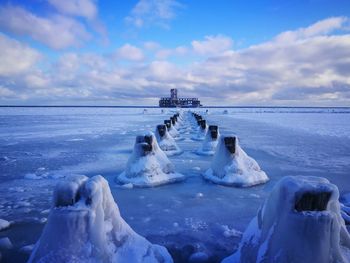 Scenic view of sea against sky during winter