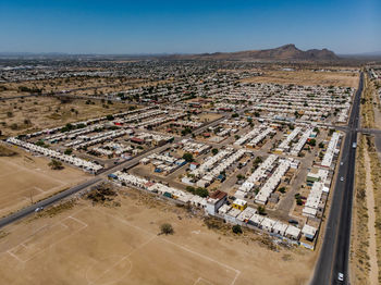 High angle view of city against sky