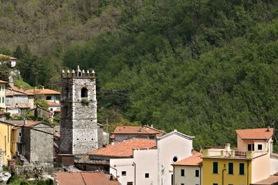 High angle view of buildings in town