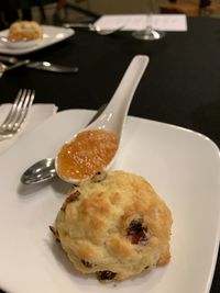 Close-up of served food in plate