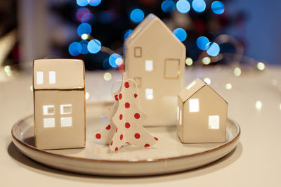 Close-up of illuminated toy on table