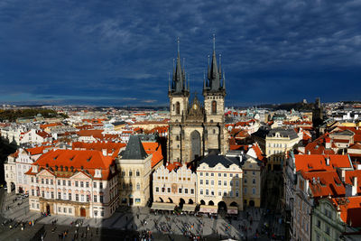 High angle view of buildings in city